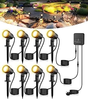 MEIHUA Garden Spotlights Mains Powered, 23m 8-in-1 Outdoor Garden Lights Warm White 2700K IP66 Waterproof LED Landscape Lights Pathway Lighting for Yard Lawn Patio Tree with UK Plug
