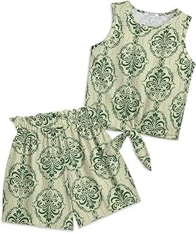 Arshiner Girl's 2 Piece Outfits Tie Knot Tank Top and Paperbag Waist Pocketed Summer Short Sets
