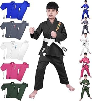 POZTEV Kids Brazilian Jiu Jitsu Gi For Kids BJJ Gi Youth Grappling Kimonos Preshrunk Lightweight Martial Arts Uniform
