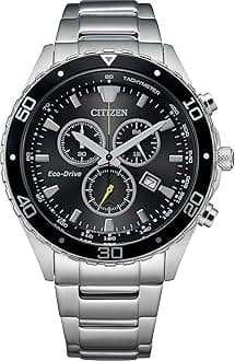 Citizen Men's Eco-Drive Weekender Chronograph Watch in Silver-tone Stainless Steel, Black Dial (Model: AT2387-52E)