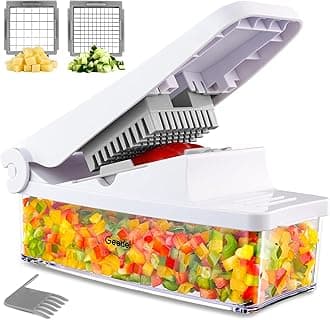 Geedel Vegetable Cutter, Onion Cutter Pro Food Chopper, Kitchen Vegetable Slicer Dicer Cutter, Veggie Chopper with container for Salad Onion Potato Carrot (2 in 1, White)