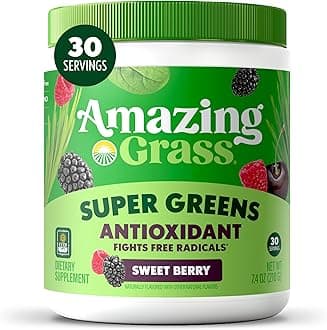 Greens Blend Antioxidant: Super Greens Powder Smoothie Mix with Organic Spirulina, Beet Root Powder, Elderberry, Bilberry, Prebioitics & Probiotics, Sweet Berry, 30 Servings (Packaging May Vary)