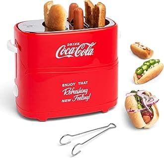 Nostalgia Coca-Cola Hot Dog Toaster - 2 Slot Bun Mini Tongs - Works with Chicken, Turkey, Veggie Links, Sausages and Brats - Coke Red