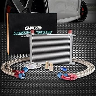G-PLUS 25 Row AN10-10AN Universal Engine Transmission Oil Cooler Kit + Oil Filter Relocation Kit Silver
