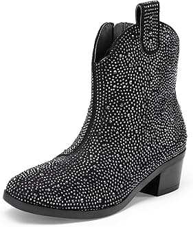 Girls Cowgirl Cowboy Rhinestone Boots Ankle Low Heel Dress Booties