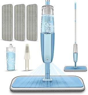 Spray Mop for Cleaning Floors - MEXERRIS Microfibre Floor Mop with 3 Washable Reusable Pads 1 Refillable Bottle - Wet Mop Dust Dry Mops for Hardwood Laminate Tiles Vinyl Floors Cleaning