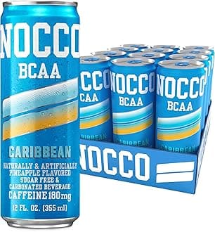 Zero Sugar Energy Drink, Caribbean - 12 Fl Oz (Pack of 12) - 180mg Caffeine, Sugar Free with BCAAs - Branched Chain Amino Acids, Carbonated & Low Cal, B Vitamins, Grab & Go Performance Beverage