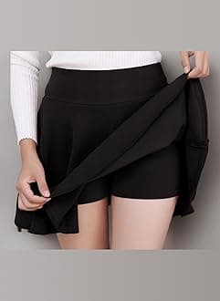 DJT Women's Skirts Stretchy High Waist Pleated Casual Mini Skater Skirts with Shorts