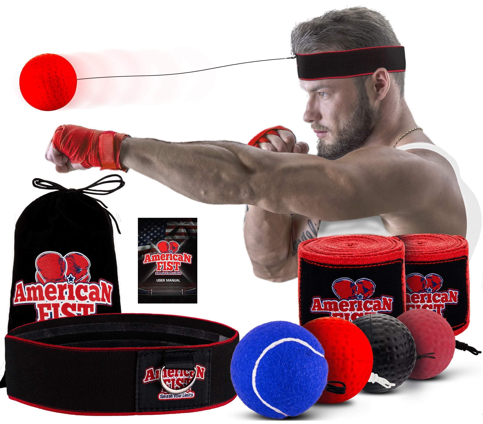 Boxing Reflex Ball Set, 4 Difficulty Level Boxing Ball On String, Punching Fight React Head Ball with Headband, Speed Hand Eye Reaction and Coordination Boxing Equipment for Kids and Adults