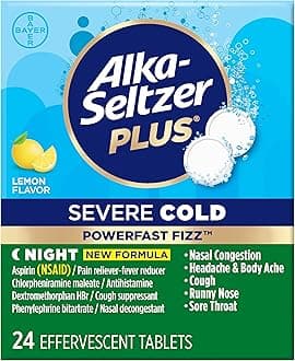 Severe Cold PowerFast Fizz Effervescent Tablets, Nighttime Cold Symptom Relief, 24 Count