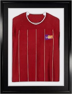 DIY Sports Shirt Display Frame 60x80cm – Black Box Frame for Football, Rugby, Cricket Jerseys – Wall Mounted with Black Mount, White Backing & Clear Styrene Glazing