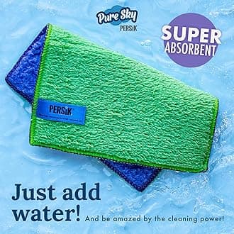 Pure-Sky Ultra Microfiber Cooktop, Countertop Cleaning Scrubbing Pads - JUST ADD Water No Detergents Needed - for Sinks, Stovetop, Cooktop, Countertops, Granite, Chrome and Tabletops - 2 Pack