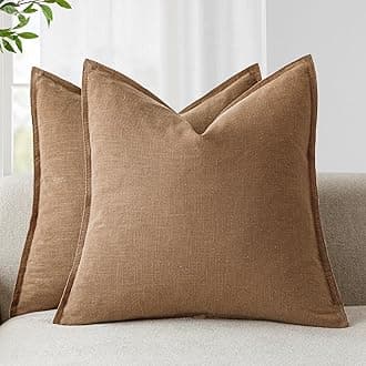 Foindtower Pack of 2, Decorative Linen Soild Throw Pillow Covers Soft Accent Cushion Case Boho Farmhouse Pillowcase for Chair Couch Sofa Bedroom Living Room Home Decor 18 x 18 Inch Light Khaki Brown