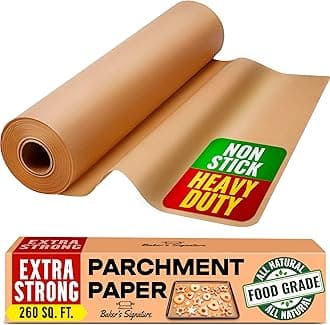Baker's Signature Unbleached Parchment Paper for Baking – 15 in x 210 ft 260 Sq.Ft Baking Paper Roll with Cutter, Non-Stick Brown Parchment for Baking, Cooking, Grilling, Steaming and Air Fryer by