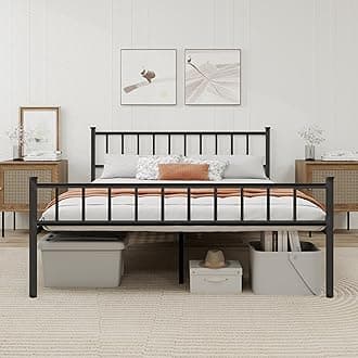 Metal Platform Full Bed Frame with Headboard Sturdy Steel Slats Support No Box Spring Needed Easy Assembly Black