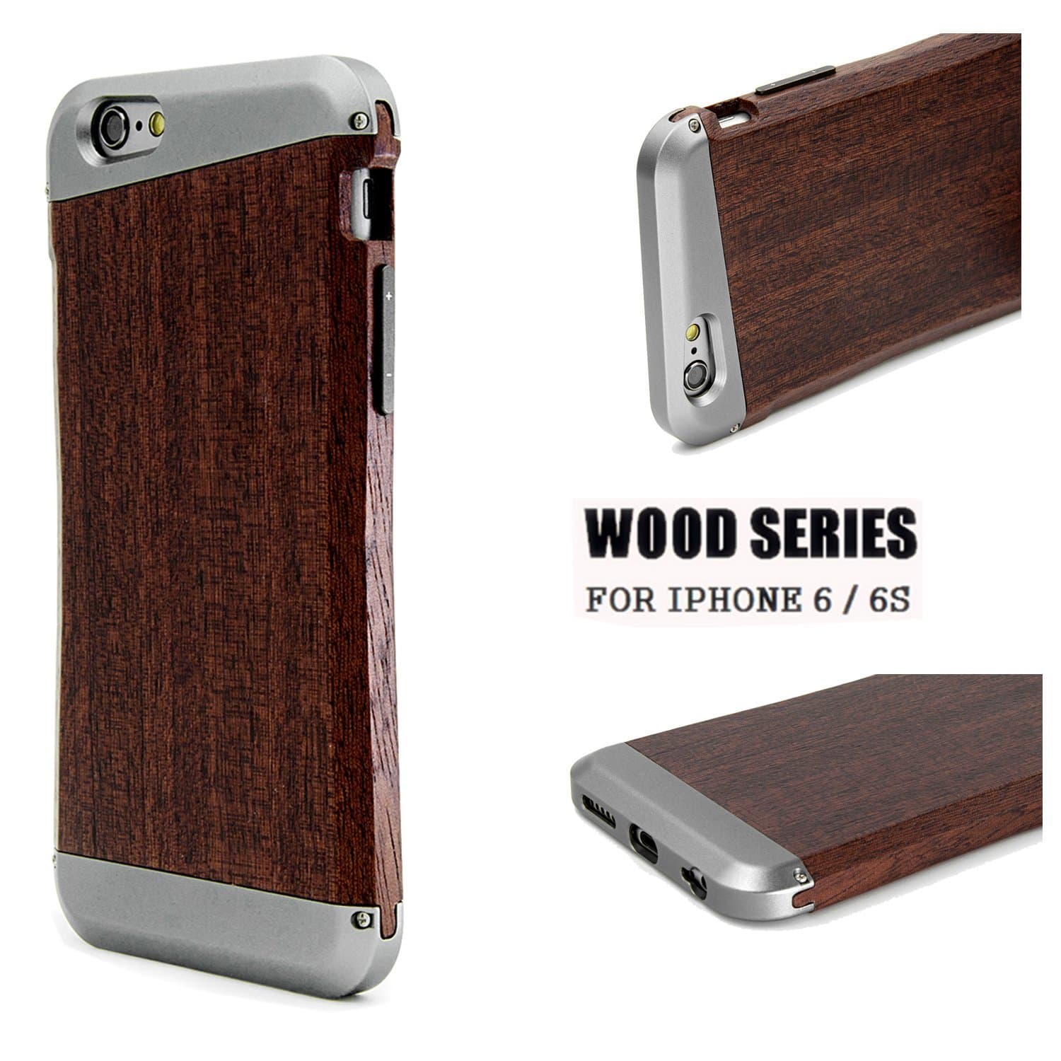 iPhone 6 Case/iPhone 6s Cover-LEAPCOVER Unique Design Made by Wood & Aluminum, Premium Natural Handmade Wood Phone cover Perfect Fit for iPhone 6,iPhone 6s (4.7 in-ch, 1 package) (PIN Sapeli)