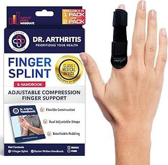 Doctor Developed Finger Splint & Doctor Handbook - Trigger Finger, Arthritis, Rsi - Fits Ring, Index, Pinky & Middle - 2 Sizes (Black, S/M, Single)