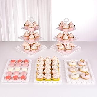 NWK 5 Piece Cake Stand Set with 2 x Large 3-Tier Cupcake Stands, 3 x Appetizer Trays, for Wedding Birthday Baby Shower Tea Party Decorations (White)