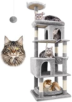 Globlazer Heavy Duty Cat Trees for Large Cats, Sturdy 72in Maine Coon Cat Tree for Large Cats 20 lbs+ Heavy Duty Cat Tower for Adult Biggest Cat with 6 Scratching Posts, Hammock, S72, Light Grey