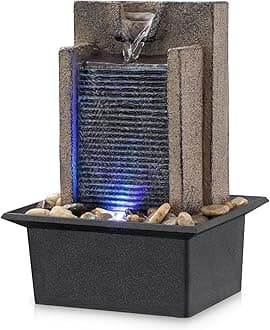 Amootek Tabletop Fountain Relaxing Tabletop Waterfall Fountain with Natural River Rocks & Color-Changing LED Lights - Indoor Zen Office/Home Decor Water Feature, 6.3"x 5.12"x 8.66"