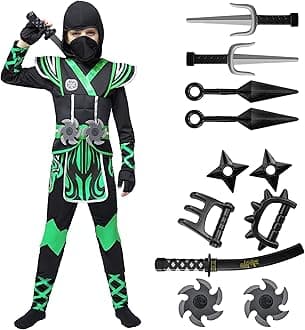 Kids Ninja Costume, Child Boy Ninja Outfit Set, Halloween Costume for Toddler Themed Dress Up Party