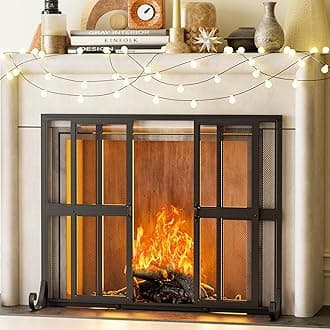 Fireplace Screen with Sliding Doors, 37.8" W x 35" H Handcrafted Wrought Iron Fire Spark Guard Fire Place Gate Protector for Living Room, Children and Pet Safety (35" L x 28" H)