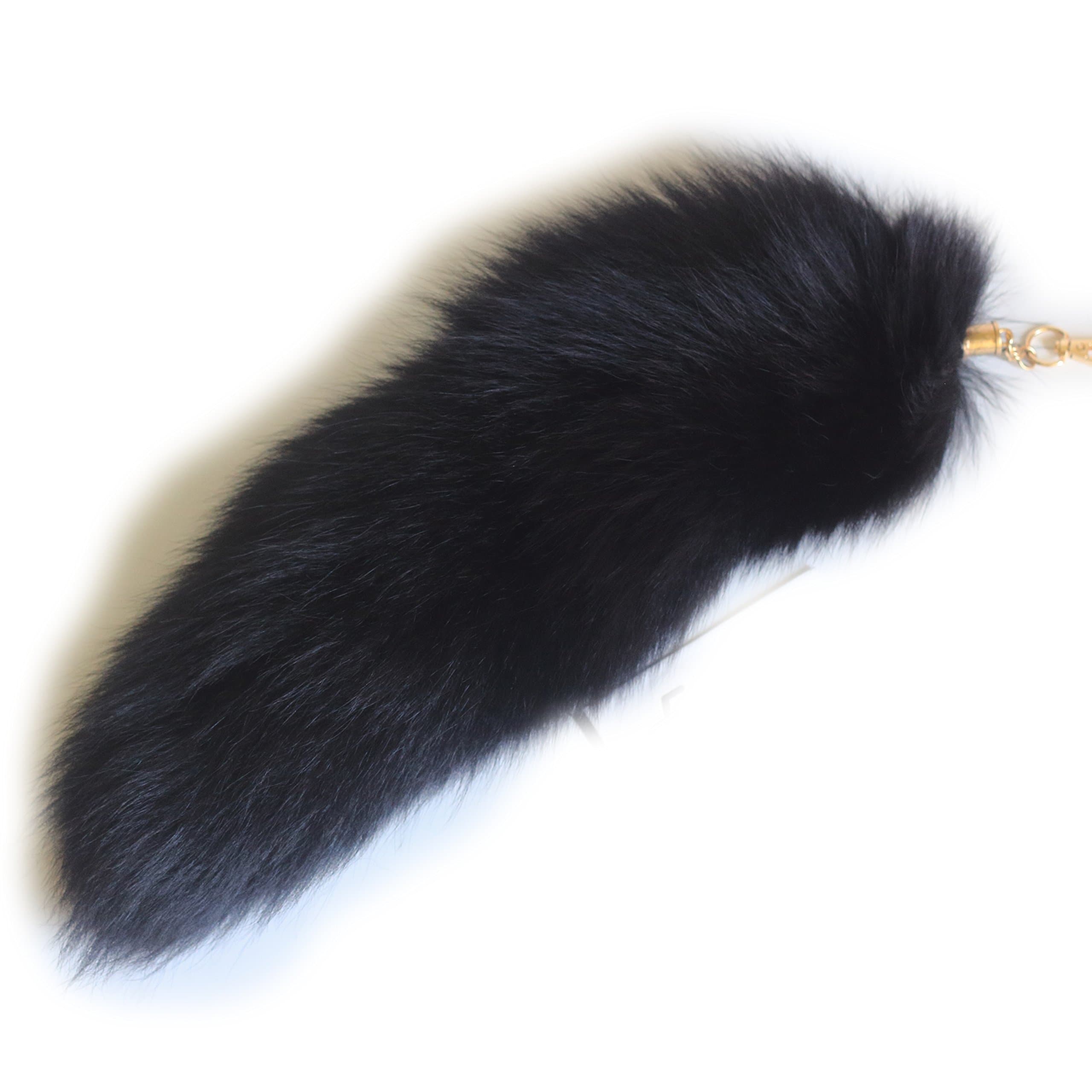 Black Fox Tail Fur Keychain