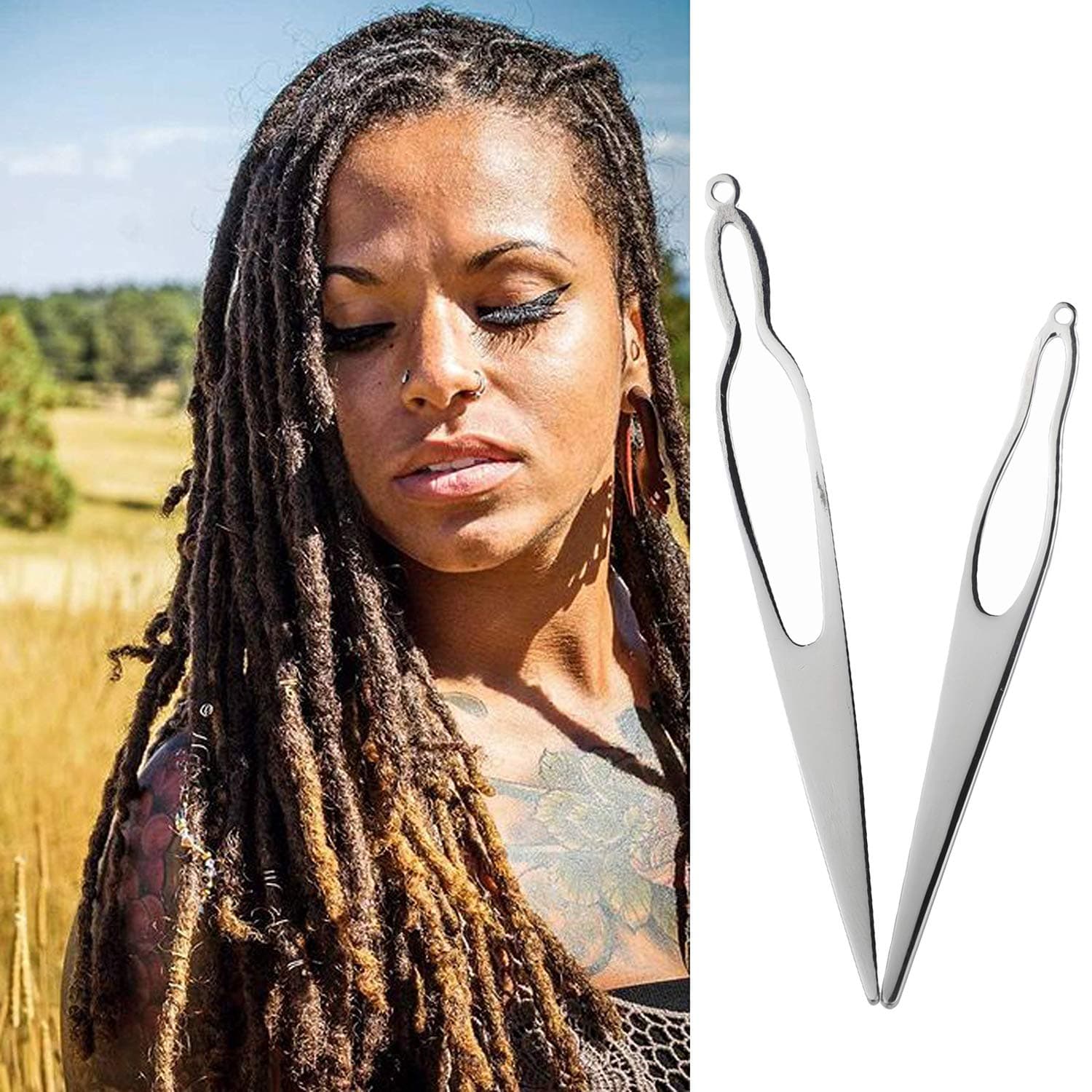 Two Dreadlocks Tool Easylocks Crochet Tool Crochet Needle Creating & Maintaining Your Dreadlocs (Two-Piece Suit 2.6"+2.3", Silver)