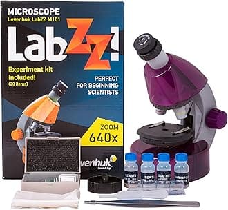 Levenhuk LabZZ M101 Amethyst 640x Portable Microscope Science Kit for Children with LED Light, Kids Beginner Educational STEM Toys Set, Prepared Sample Slides, and Illustarted Experiment Guide (DE)