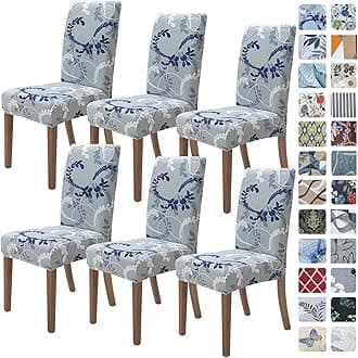 SPRINGRICO Chair Covers for Dining Room 6 Pack, Stretch Dining Chair Cover, Washable Spandex Kitchen Parsons Chair Slipcovers, Removable Seat Protector for Home or Party (Set of 6, Floral GREY1)