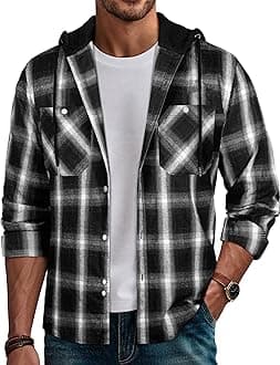 PJ PAUL JONES Men's Flannel Shirt Plaid Hoodie Casual Shirt Long Sleeve Lightweight Shirt Jackets