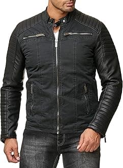 RED BRIDGE Men's Jacket Slim-Fit Casual Faux Leather Cotton Biker Modern Coats