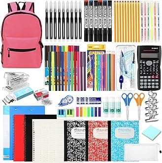 81 Pcs School Supply Kit with Backpack Back to School Supplies Bundle Bulk School Essentials for Elementary Middle High School Students Includes Folders Notebooks Pencils and More(Pink)