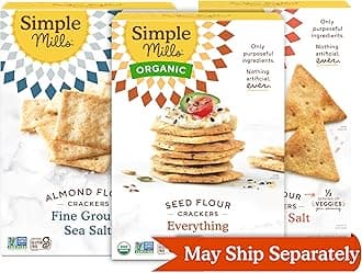 Simple Mills Almond Flour Crackers Fine Ground Sea Salt, Organic Seed Crackers Everything, and Veggie Pita Crackers Himalayan Sea Salt (Pack of 3)