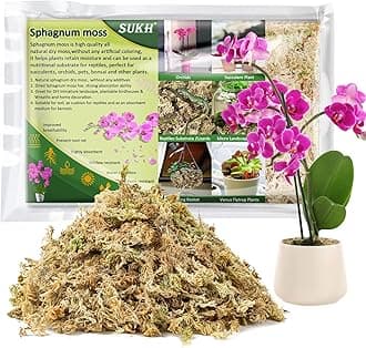 Sukh 15oz Sphagnum Moss for Plants - Sphagnum Peat Moss Natural Long Fibered Dried Moss Potting for Orchids Succulent Carnivorous Potted Plant Reptiles Medium Sarracenia DIY Moss Terrarium Decorations