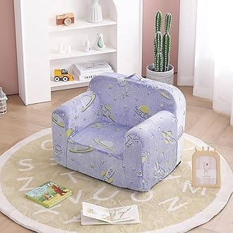 Tiita Kids Sofa with Carrying Handle and Side Pockets, Washable Toddler Armrest Chair, Foam Kids Read Sofa for Girl or Boy(Blue，No Light)