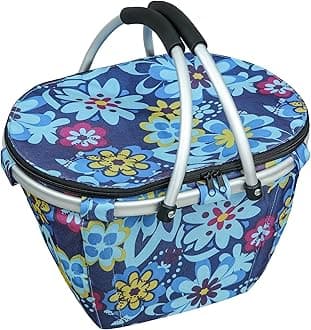 25L Picnic Basket Insulated and Leak-Proof Two Handles Foldable and Easy to Carry with 4 Built-in Support Bars for Grocery Shopping, Camping, picnics and Road Trips