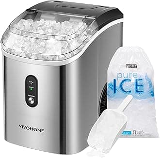 Electric Portable Compact Countertop Automatic Chewable Nugget Ice Cube Maker Machine with Hand Scoop 10 Ice Bags and Self Cleaning Function 33lbs/Day Silver