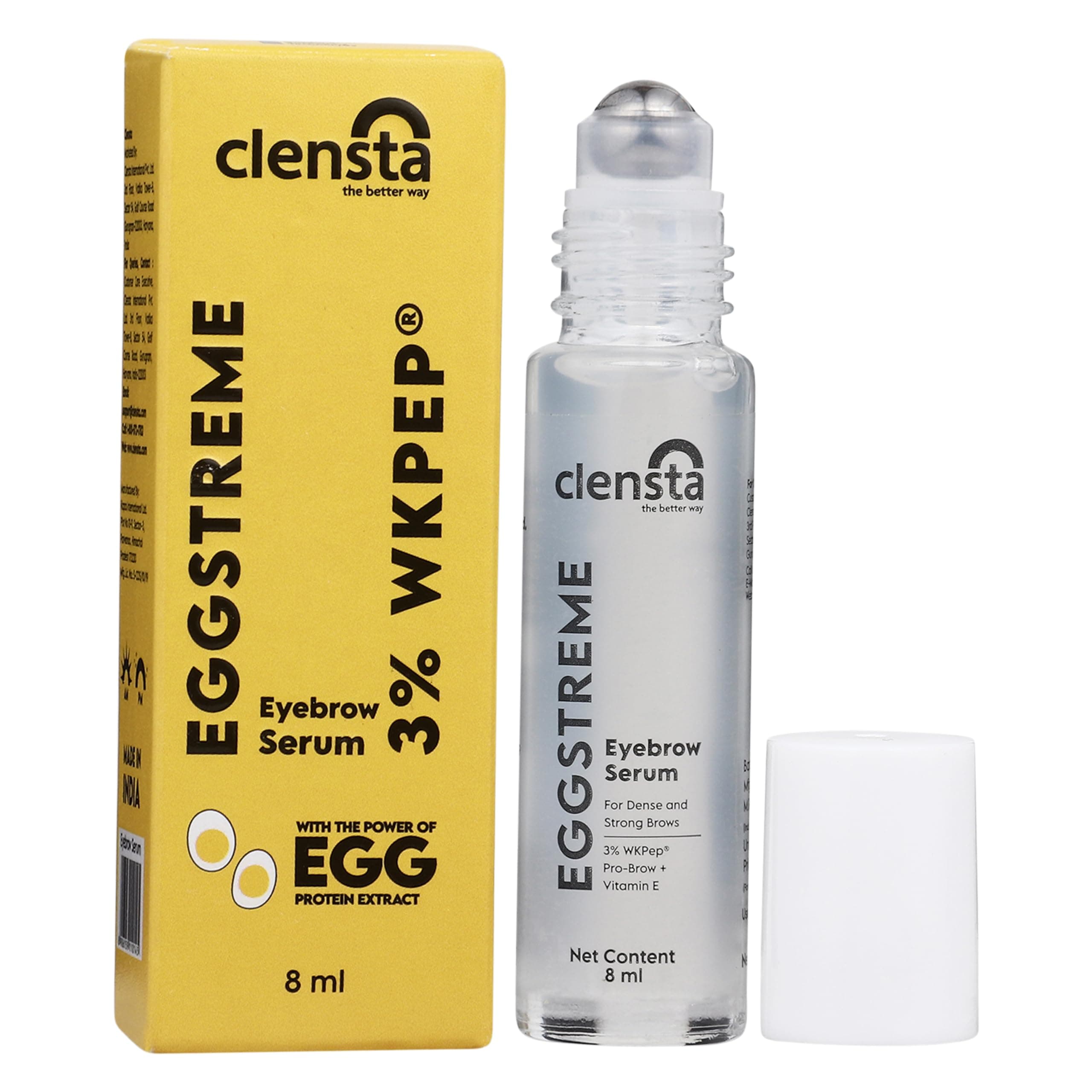 Clensta Eggstreme Eyebrow Growth Serum Roll on For Enhancer Thick Eyebrows With Egg Protein, Vitamin E, and Almond Oil for Women , Sulphate & Paraben Free 8 ml