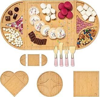 Paris Hilton Charcuterie Board and Serving Set, Customizable and Magnetic Bamboo Board with Cheese Utensils, 7-Piece Set, Pink