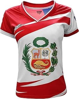 ARZAWomen's Peru USA Flag Jersey, V-Neck Short Sleeve, Slim Fit Polyester Athletic Shirt