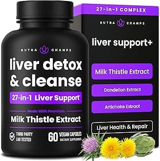 Liver Cleanse Detox & Repair Formula | 25+ Herbs: Milk Thistle Extract with Silymarin, Artichoke, Dandelion, Chicory Root Powder & More! | Premium Liver Support Pills Supplement, 60 Capsules