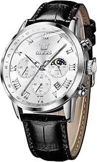 Mens Watches Leather Chronograph Luxury Fashion Dress Analog Quartz Wrist Watch Luminous Waterproof Moon Phase Date