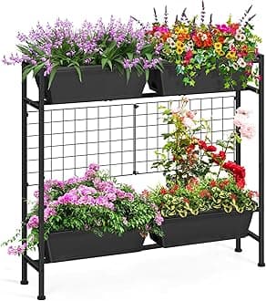 Raised Garden Beds Outdoor with Legs 32" Tall Herb Garden Planters Box Raised Flower Beds for Gardening, Vertical Privacy Planter with Trellis for Patio, Porch, Backyard, Balcony, Grey