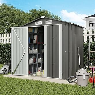 Verano Garden 6x4 FT Outdoor Storage Shed, Galvanized Steel Metal Garden Shed, Double Door W/Lock, Outdoor Storage Tool House for Backyard, Patio, Lawn