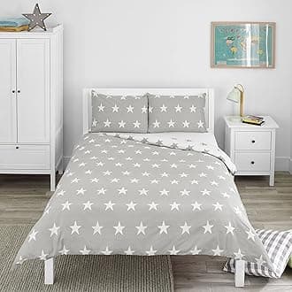 Bloomsbury Mill - Kids Double Duvet Set - Kids Double Bedding for Boys and Girls - Grey and White Stars Reversible Childrens Double Bed Duvet Cover Set with 2 x Pillow Cases - 200x200cm