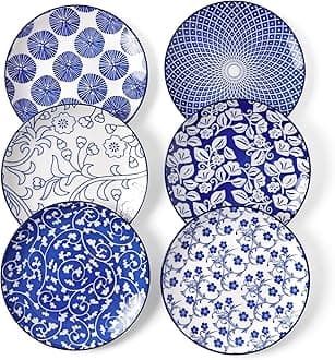 Selamica Ceramic Dessert Plates Set of 6, 6 Inch Mini Dinner Plates for Cake Snacks Side Dish, Vintage Blue Microwave Dishwasher Safe