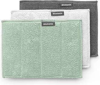 Brabantia x3 Microfiber Cleaning Pads (Dark Gray, Light Gray, Jade Green) Absorbent Spongy Hygenic Pads for Kitchen Washing, Drying, Counters, Mirrors
