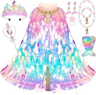 - Princess Dress Up Toys Princess Dress Up Clothes Rainbow Mermaid Cape Kit 9 Pcs Gift Set for Little Girls 3-8 Years