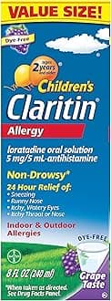 ClaritinGrape Flavored Kids Allergy Relief - Non Drowsy Liquid Antihistamine for 24 Hour Childrens Allergy Relief
